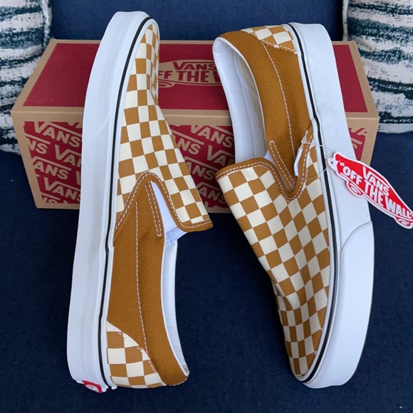 Vans Classic Slip-On Checkerboard Golden Brown/True White MENS - Picture 12 of 16